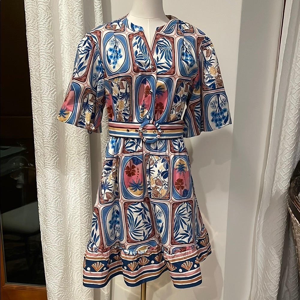 NWT JOIE Cotton Floral Patterned Dress with Belt 10 POCKETS! Farm Rio Look